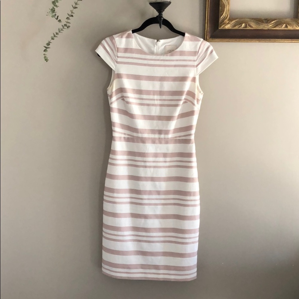 J. Crew Pink and White Striped Cap Sleeve Sheath Dress